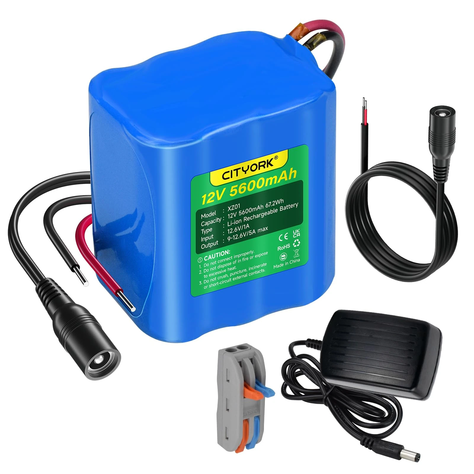 CITYORK 12V DC 5600mAh Rechargeable Lithium Ion Portable Battery Pack for CCTV cameras, camcorders, MP3 players, LED strip lights