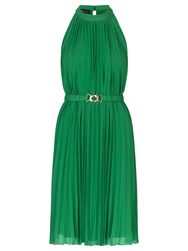 APART Fashion Women's Apart Kurzes Plisseekleid aus Leicht Körnigem Casual Dresses, Green, 14
