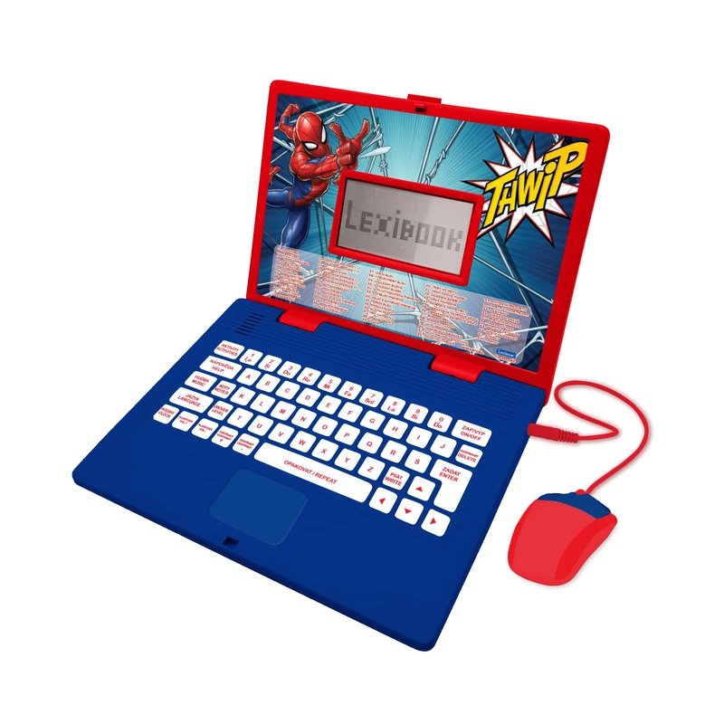LEXIBOOK, Spider-Man, Bilingual Czech/English Educational Laptop, Toy for Children with 124 Language Activities, Writing, Mathematics, Logic, Music, and Games, Blue/Red, JC598SPi12