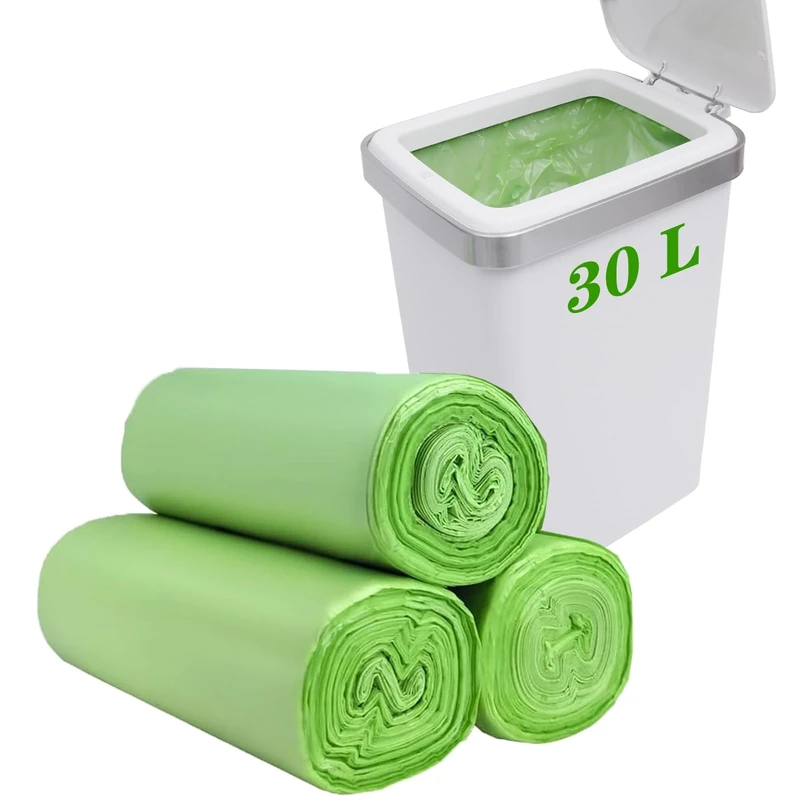 30 Liter Bin Liners 60 Bags,Strong Biodegradable Food Waste Trash Bags 8 Gallons,Durable-Tough 30L Swing Caddy Bin Liner for Kitchen Home Bathroom Bedroom (65 X 60cm)