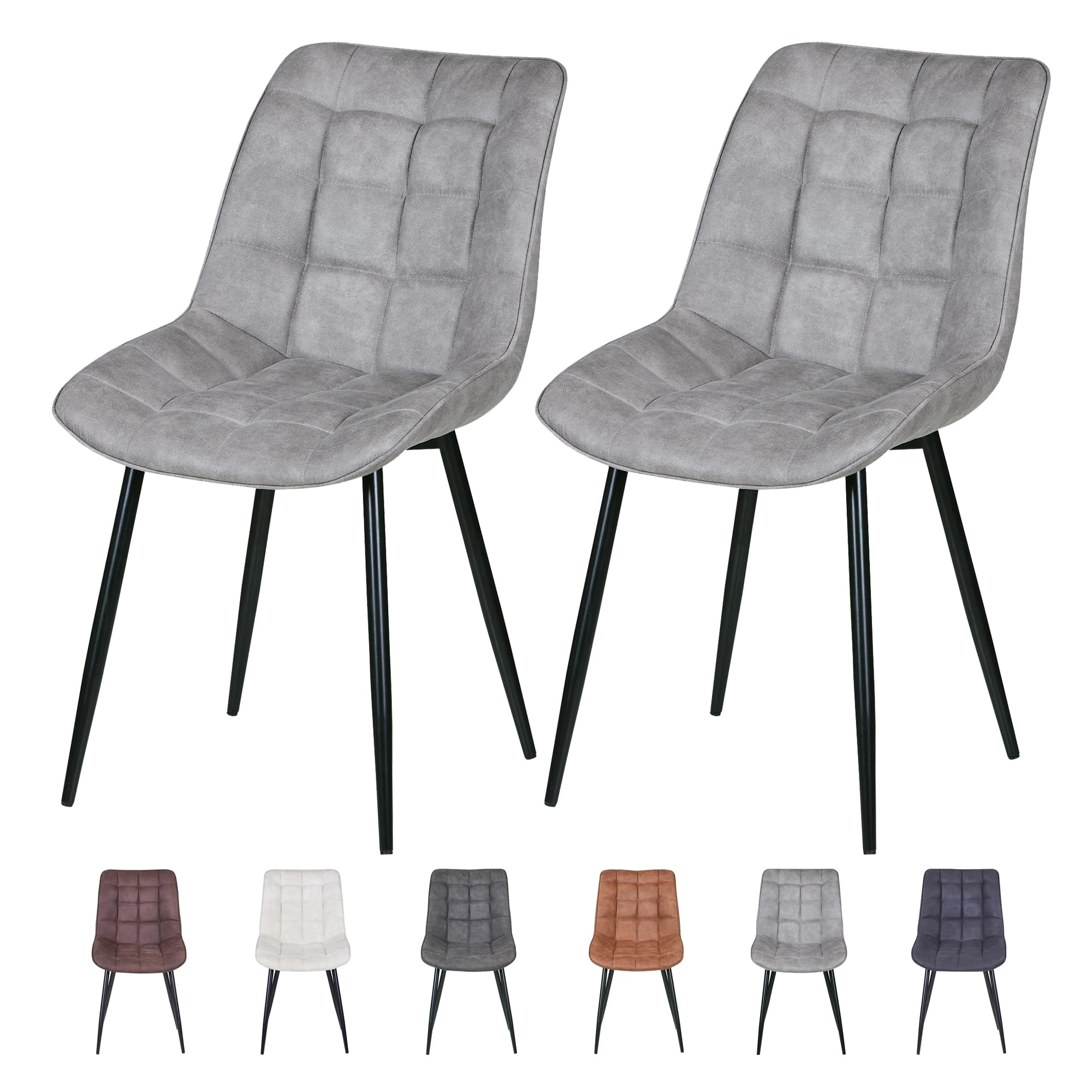 mcc direct set of 2 Dining Chairs, Faux Matte Suede Leather Dining Chairs with Padded Seat and Metal Legs for Dining Room, Living Room, Kitchen Room and Commercial Restaurants-Alba (Light Grey)