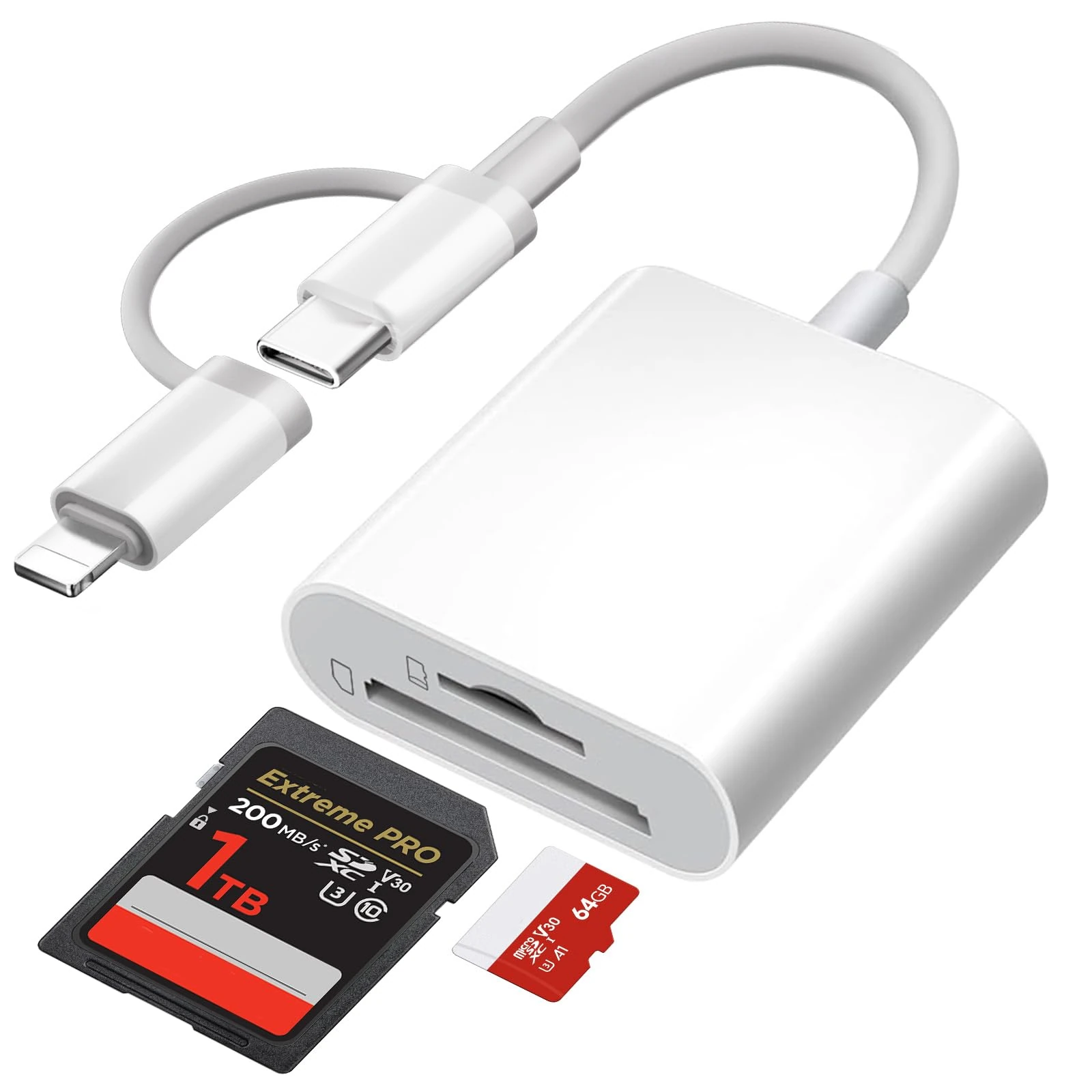 [Apple MFi Certified] SD Card Reader for iPhone iPad, Lightning USB C SD Card Reader for MicroSD/SD, 2 in 1 SD/TF Camera Card Viewer Memory Card Reader for iPhone/iPad/Macbook/Android Samsung/Camera