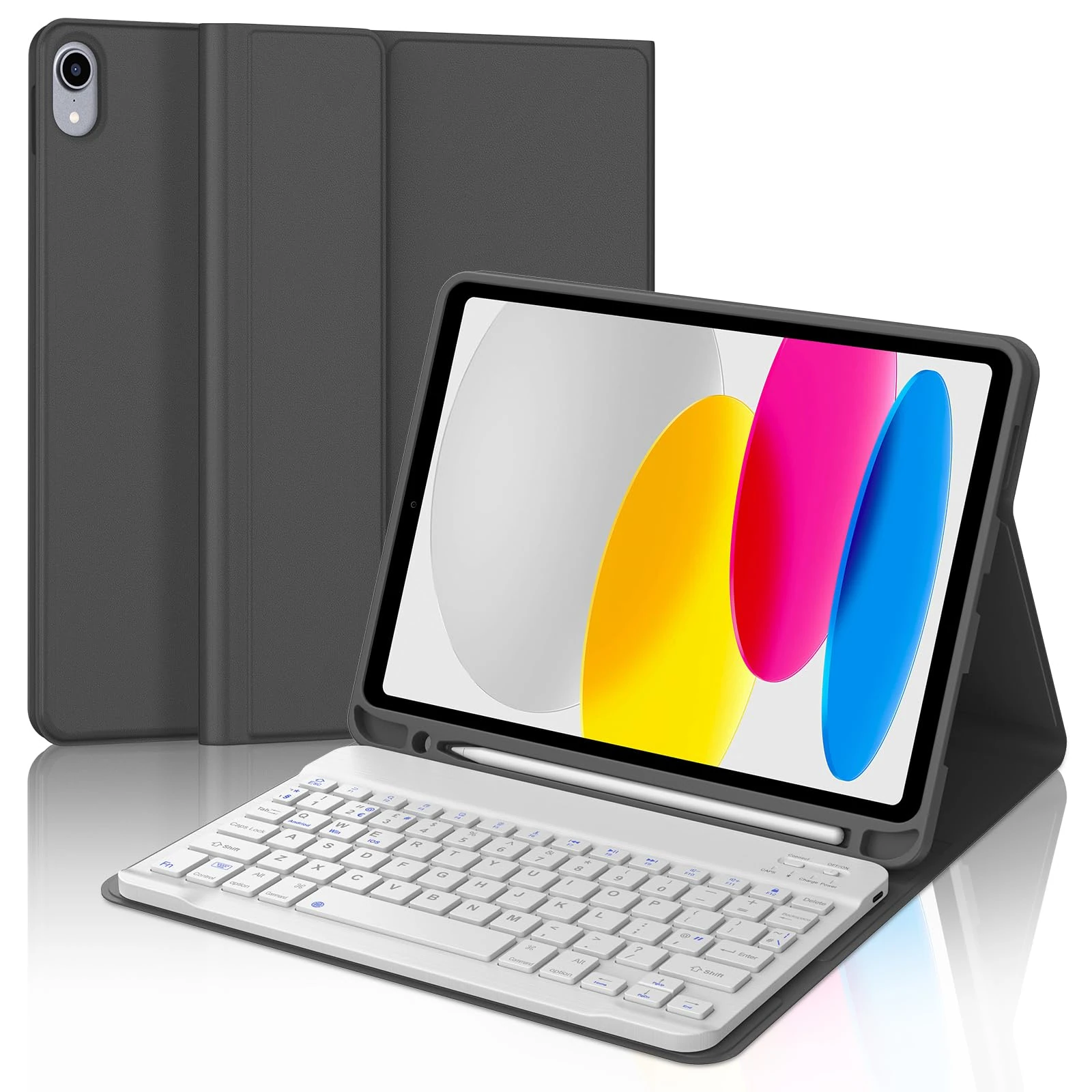 Keyboard Case for iPad A16 11th Generation 2025/10th Generation 2022, UK Layout Detachable Bluetooth Keyboard with Slim Cover and Pencil Holder for iPad 10th/11th Generation 10.9/11 inch, Black-W