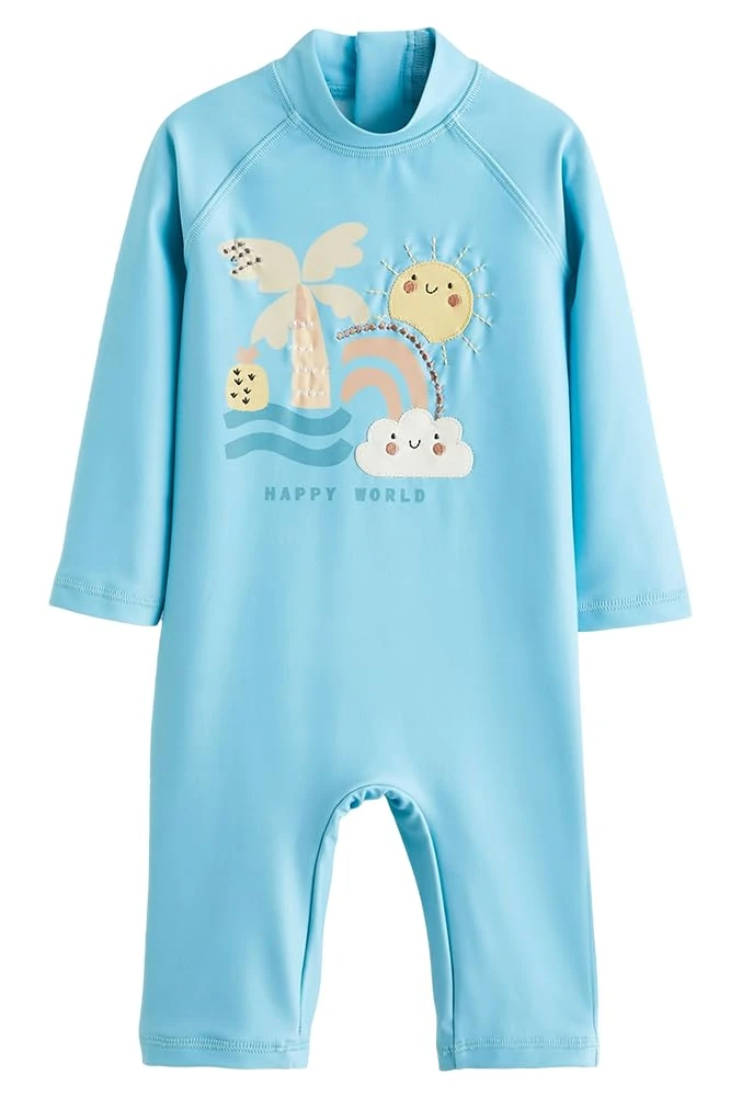 Baby Girls One Piece Swimsuit Swimwear for Baby Girls Boys Wetsuit Toddler Kids Short Sleeeve Swimwear for Pool Beach Seaside,Blue Cloud, 6-9 Months