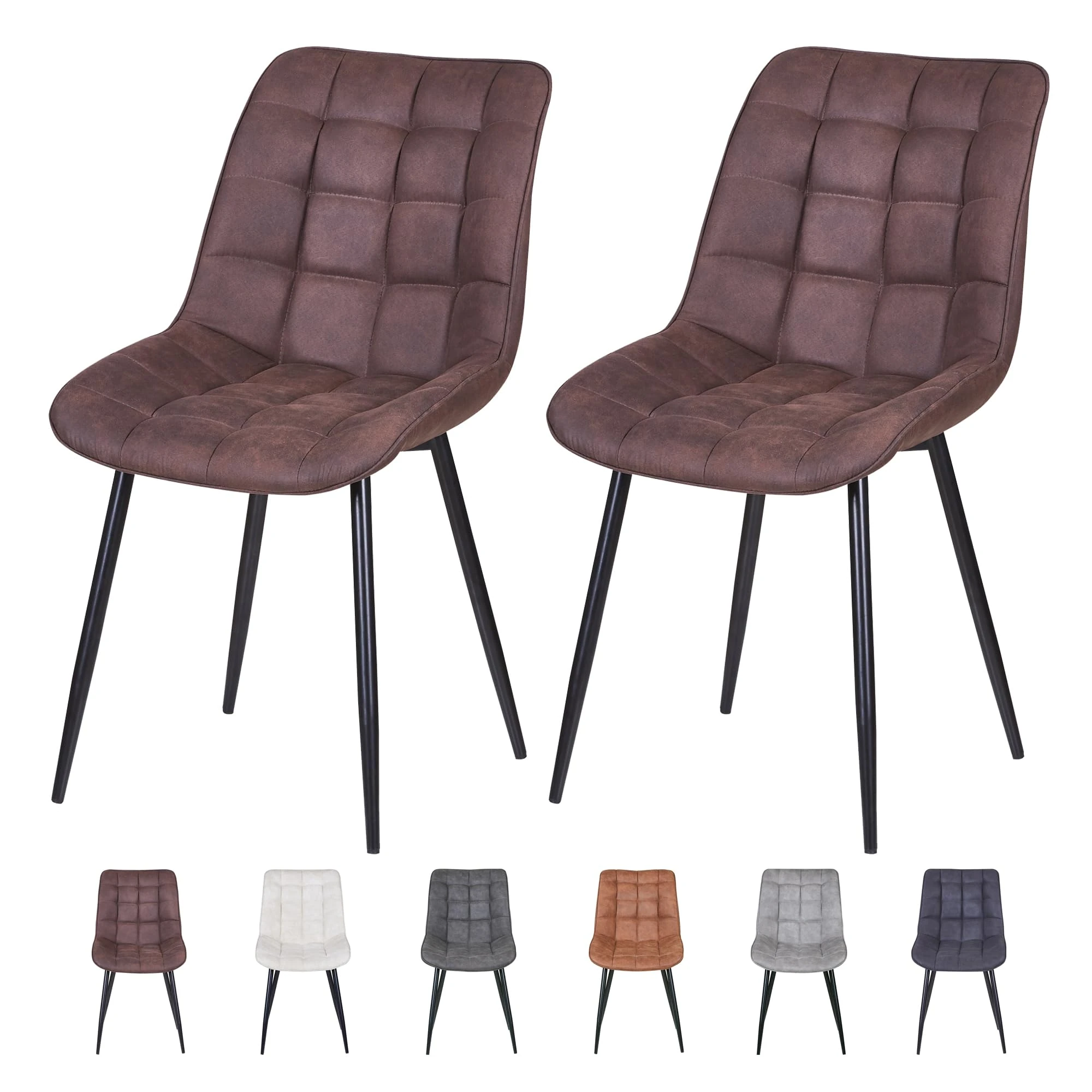 mcc direct set of 2 Dining Chairs, Faux Matte Suede Leather Dining Chairs with Padded Seat and Metal Legs for Dining Room, Living Room, Kitchen Room and Commercial Restaurants-Alba (Brown)