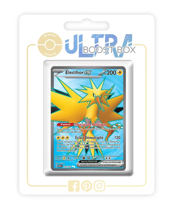 Électhor ex (Zapdos ex) 192/165 Shiny Full Art - my-booster X Écarlate et Violet 3.5-151 Box of 10 Pokemon French Cards
