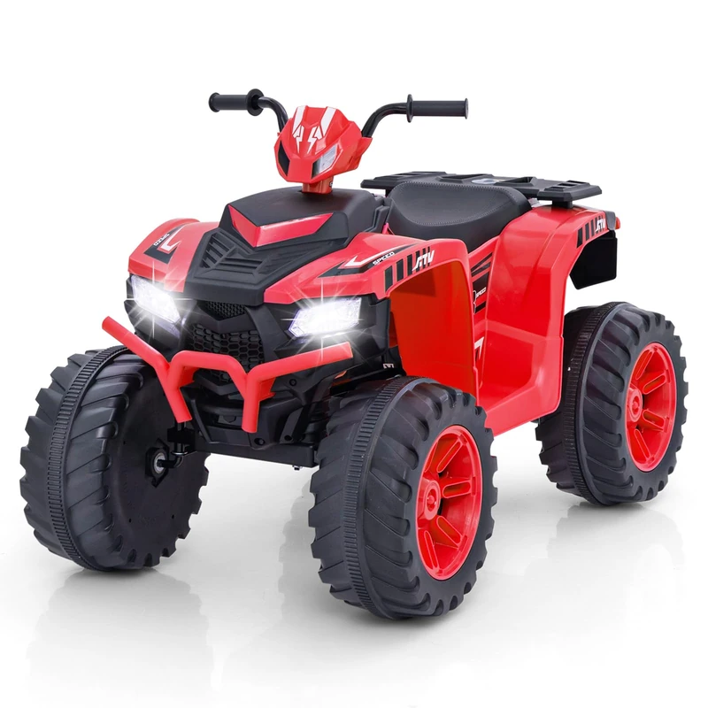 GYMAX Kids Electric Quad Bike, 24V Battery Powered Toy Car with Wireless Connection, USB, Music, Radio, Lights, Soft Start, Forward & Backward, Children Ride on ATV for 3 Years Old+ (Red)