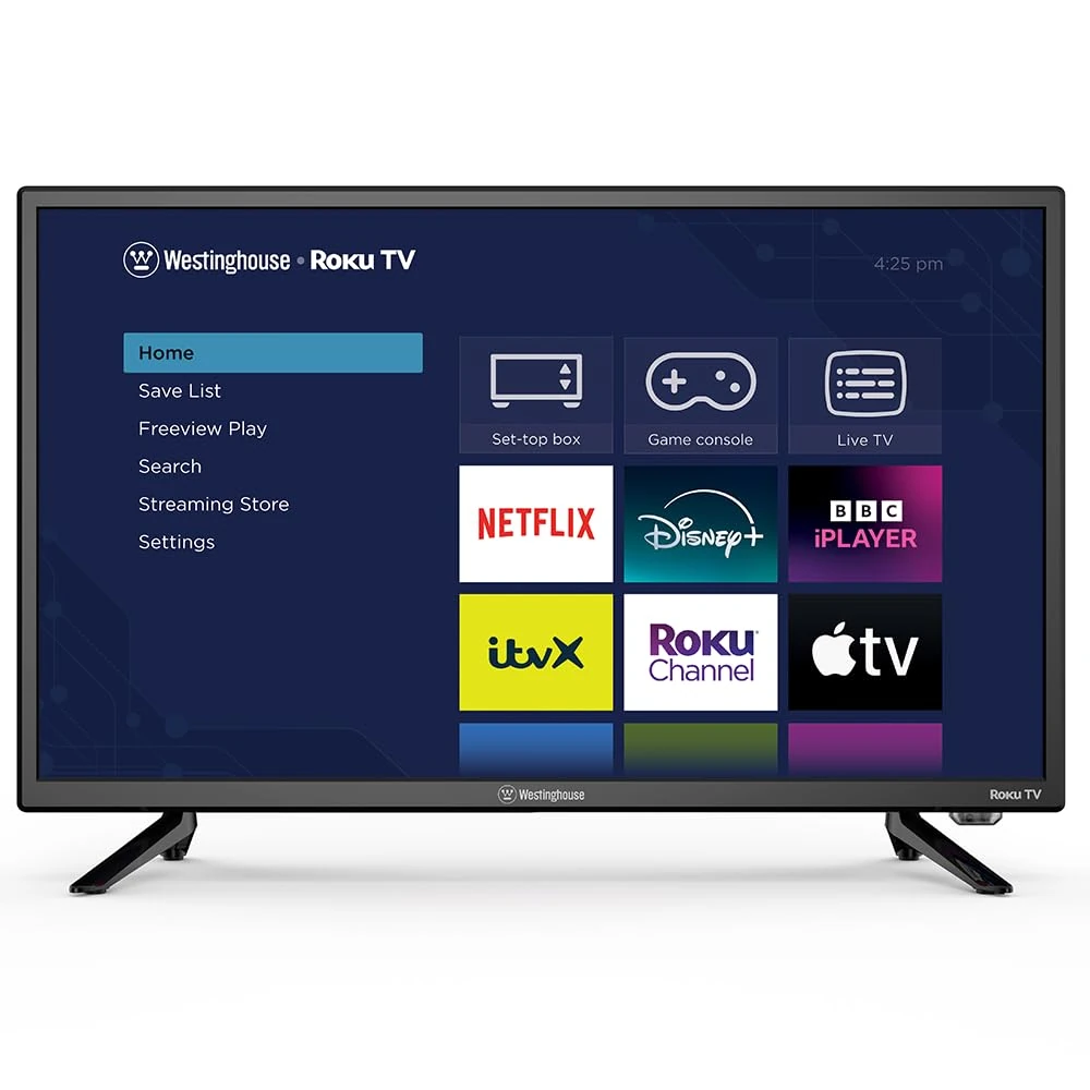 Westinghouse 24 Inch Smart TV Roku OS - LED HD, Freeview, Netflix, Apple TV+, BBC iPlayer, Dolby Audio, HDMI, USB- Ideal Small TVs for Bedroom, Lounge or Kitchen Energy Class E