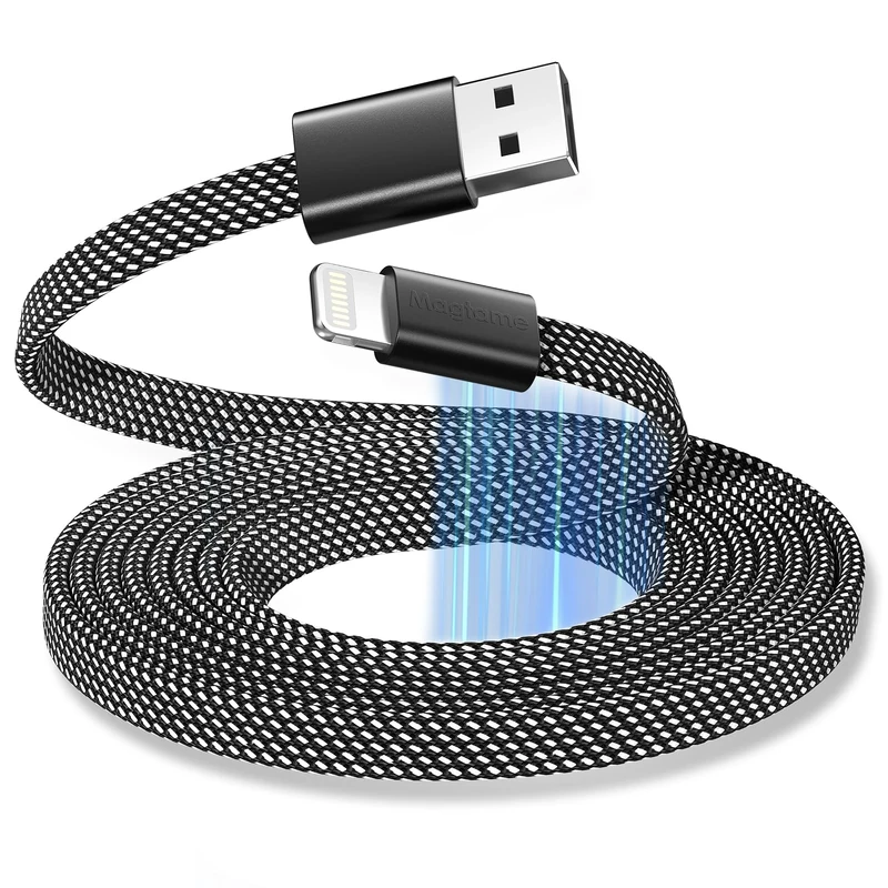 Magtame Magnetic Coiled Lightning Cable, 5FT MFi Certified USB A iPhone Charger Cord Fast Charging, Flat Tangle Free iPhone Cable Braided Compatible with iPhone 14 13 12 11 Pro Max XR XS X 8
