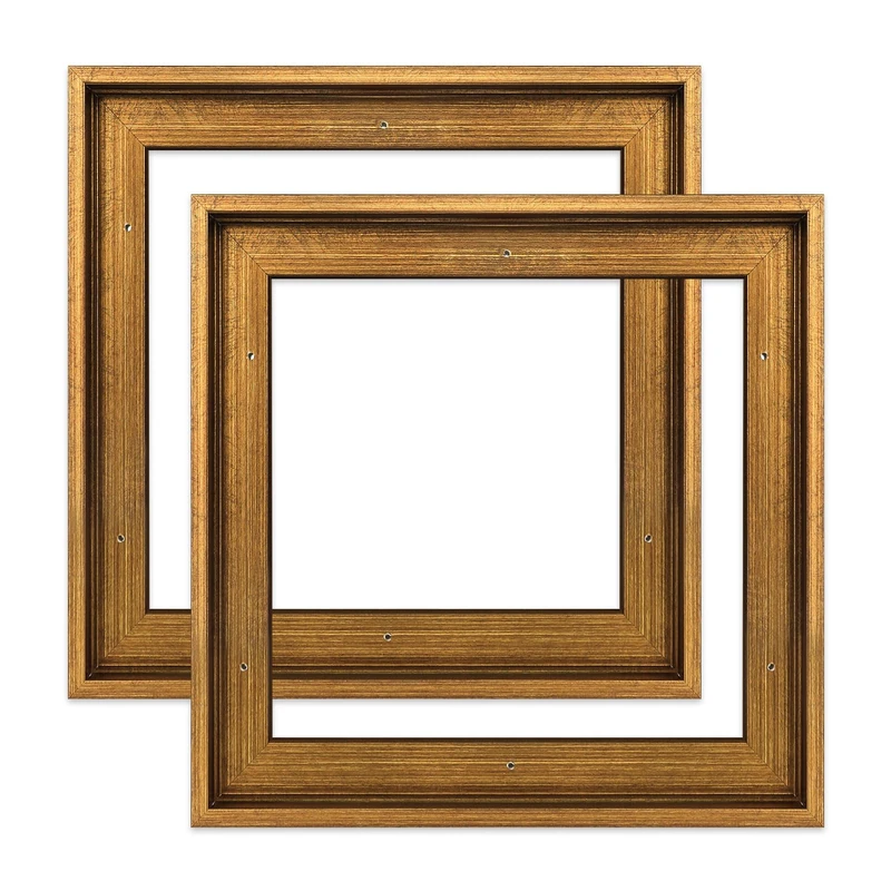 FOLKOR Floater Frame for 16x16 Canvas Paintings, 2 Pack Rustic Floating Frame with 0.5” Deep for Artists Designers Landscape Portrait, Thanksgiving Christmas Gift (Gold)