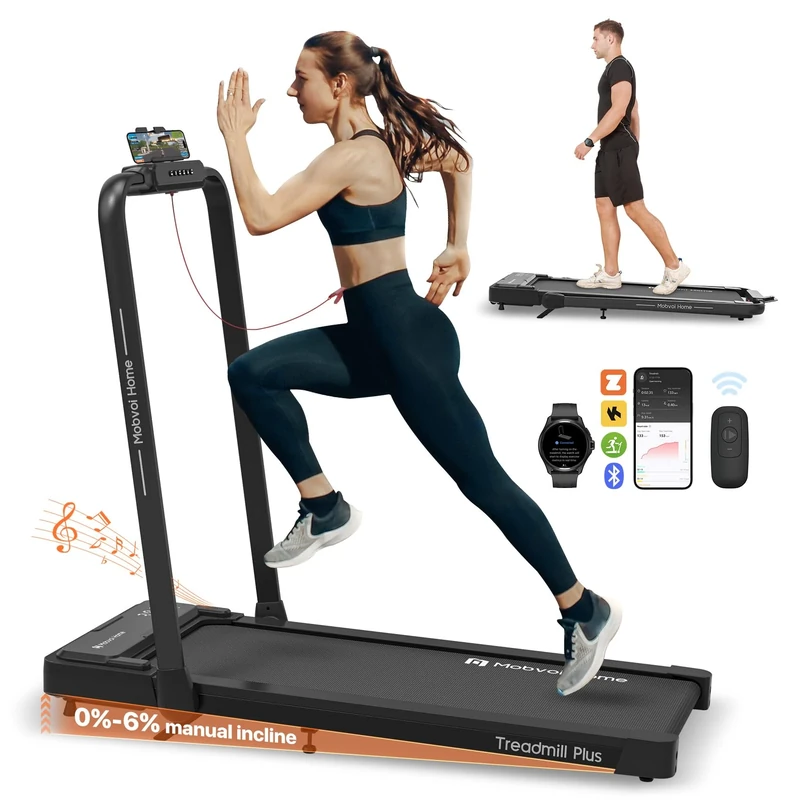 Mobvoi 6% Incline Smart AI Foldable Treadmill Walking Pad Speaker TicSports APP 12 KMH 120 KG Portable Compact Treadmills for Home Office Under Desk Treadmill with LED Display Remote Control
