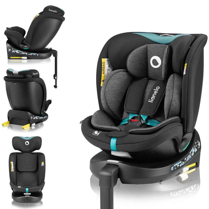 LIONELO Car Seat Navy i-Size with ISOFIX & Rotating Swivel 360° for Baby 0-36 kg/40-150cm (from Birth to 12yo) Forward & Rear Facing, Supporting Leg, 5-Point Harness, Adjustable Headrest & Recline