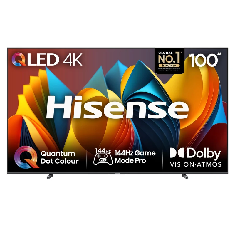 Hisense 100 Inch 4K QLED Smart TV 100E7NQTUK - Quantum Dot Colour, 4K AI Processor, Dolby Vision Atmos, Smooth Motion, Sports Mode, Vidaa OS with Freely, Youtube, Netflix and Disney+ (2024 Model)