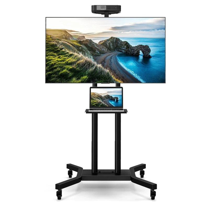 COSTWAY Mobile TV Stand on Wheels for 32-70 Inch TVs & Screens, Height Adjustable TV Cart with Lockable Wheels, Projector & AV Shelf, Rolling TV Trolley Holds Up to 50KG, Max VESA 600x400mm