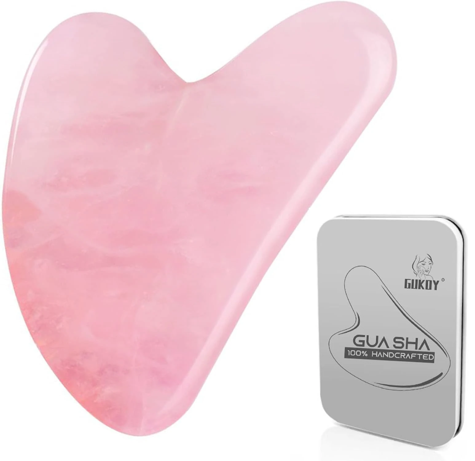 Gua Sha Tool Guasha Massage Tool 100% Natural Jade Stone for Face Care, Relieve Wrinkle Eye Puffiness Treatment, Back Spa (Pink)