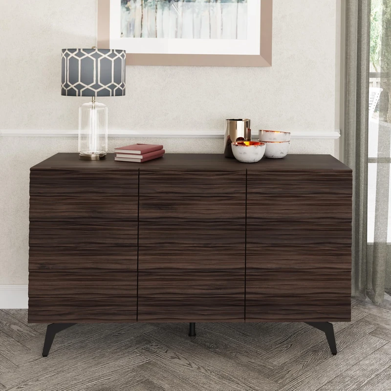 GFW Bantham Large Sideboard For Living Room. Modern Wooden Sideboard With Textured Finish, Walnut, H72.cm x W106cm x D39cm