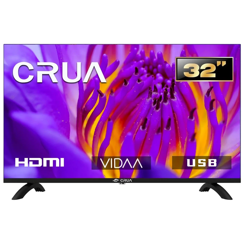 CRUA 32 Inch Smart TV 2024 – VIDAA TV with HD Display, Built-in Netflix/YouTube/Prime Video, Wi-Fi, HDMI/USB, Energy Efficient, Perfect for Living Room or Bedroom
