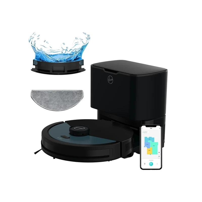 Hoover HG4 Hydro Pro Robot Vacuum & Mopping Cleaner, Up to 4000Pa Suction, Laser Navigation, Wi-Fi, Self-Emptying and Charging Base, Obstacle Sensor, Customisable Home Map [HG450HP]