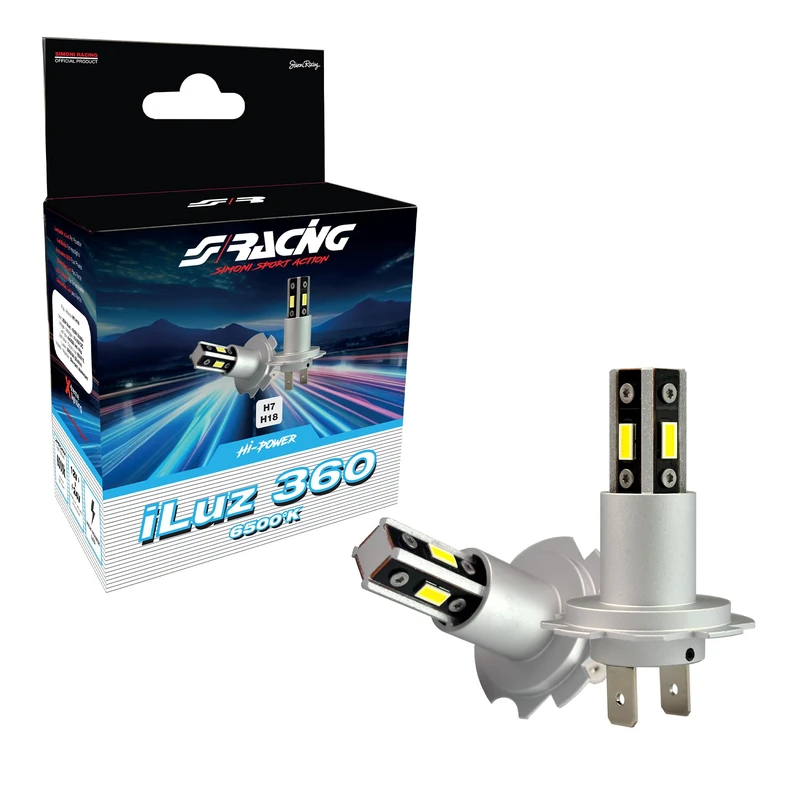 Simoni Racing Z36 iLuz 360 Degree LED Conversion Kit, 2 x 360° LED Bulbs with H7 - H18 Connection, Small Size for Cars and Motorcycles with 6500K White Light