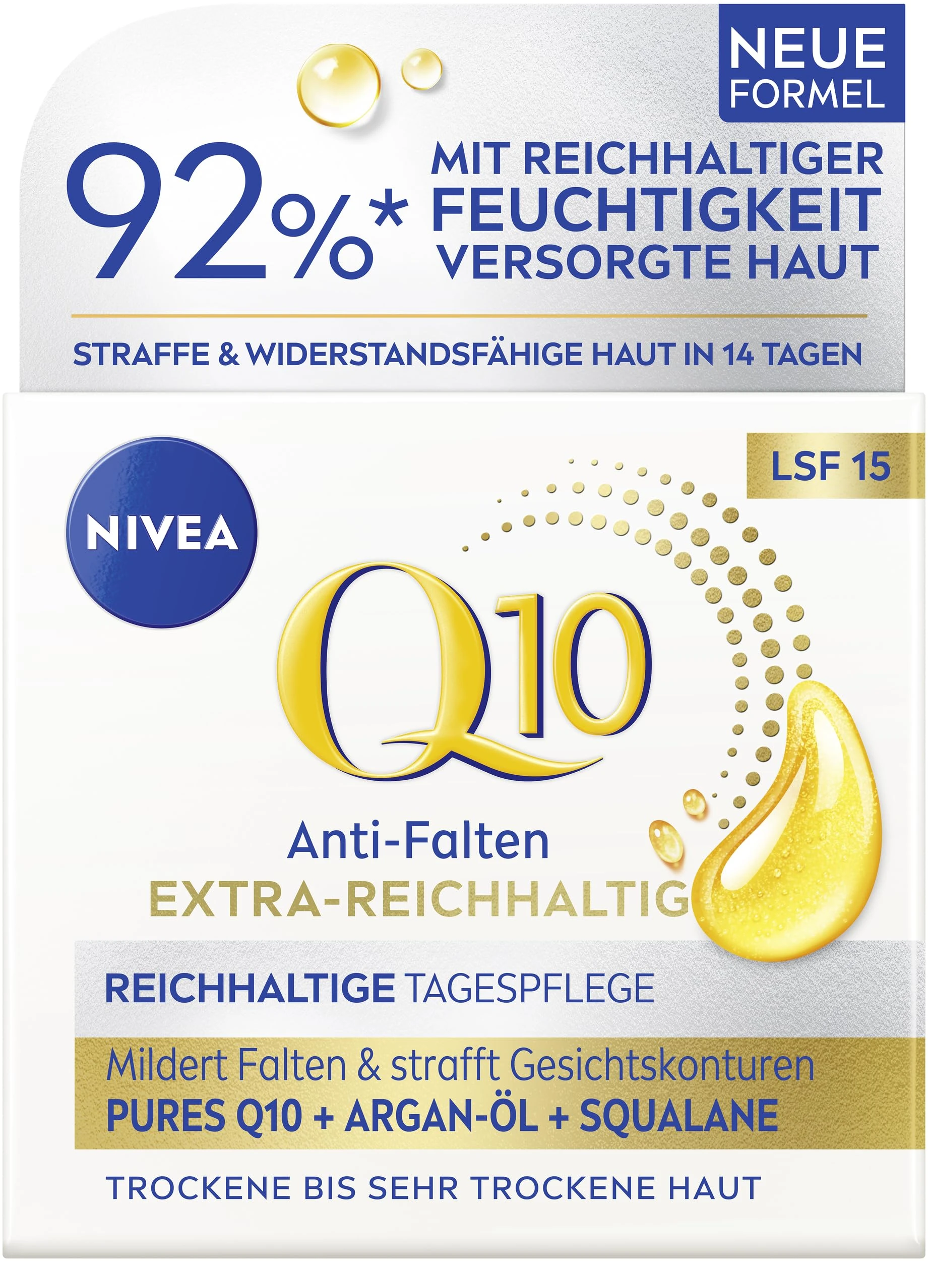 NIVEA Q10 Face Cream with SPF 15, Firming Face Care with Q10, Organic Argan Oil and Squalane, Day Cream for Very Dry Skin, Q10 Anti-Wrinkle Extra Rich Rich Day Cream (50 ml)