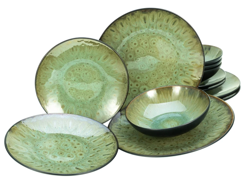 CreaTable, 23960 Jawa Series, 12-Piece Tableware Set, Stoneware Plate Set, Dishwasher and Microwave Safe, Quality Production