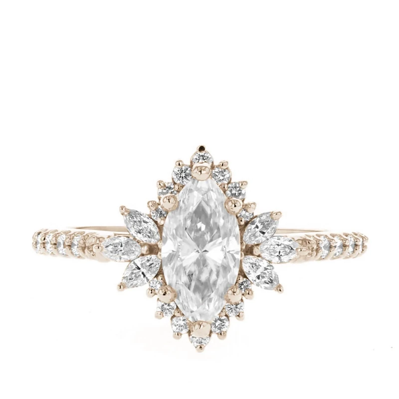 YDD 2 CT Center Moissanite Engagement Ring Sets, 18ct Solid Gold Marquise Cut Wedding Band for Women