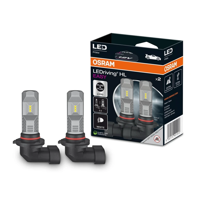 OSRAM LEDriving HL EASY ≜ H10, LED high and low beam lamp, Cool White 6000K, no accessory needed, offroad use only - no ECE, 2 lamps
