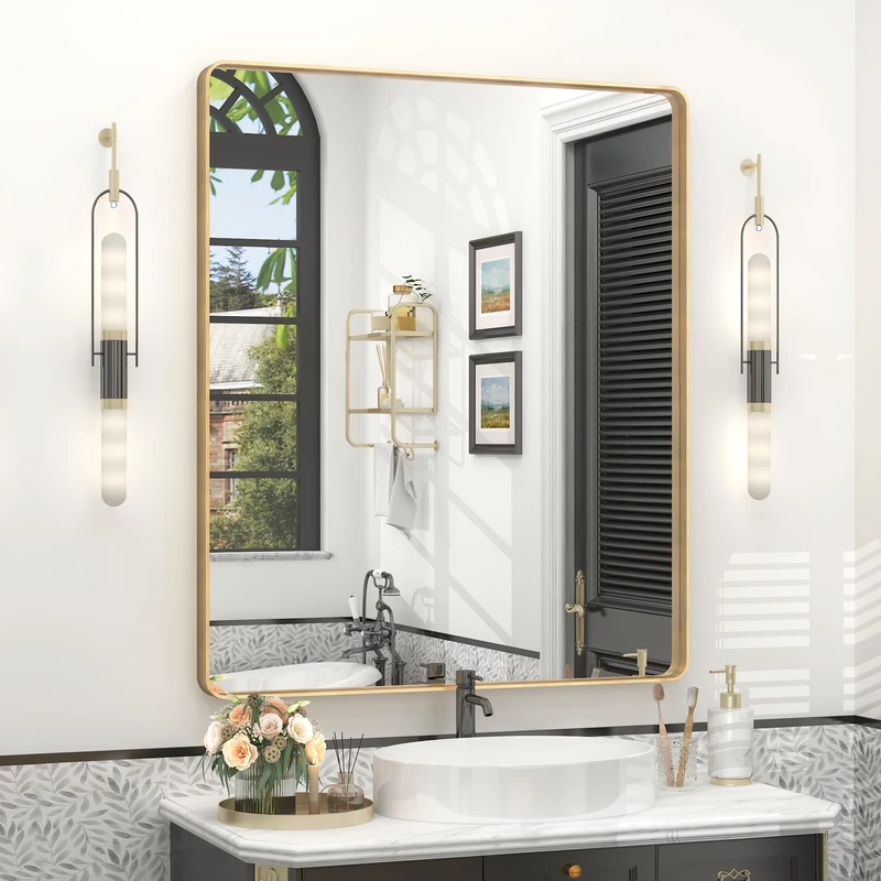 VANLIO 30x36 Gold Framed Bathroom Mirror for Wall