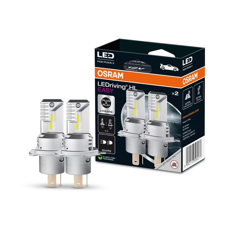 OSRAM LEDriving HL EASY ≜ H4/H19, LED high and low beam lamp, Cool White 6500K, no accessory needed, offroad use only - no ECE, 2 lamps