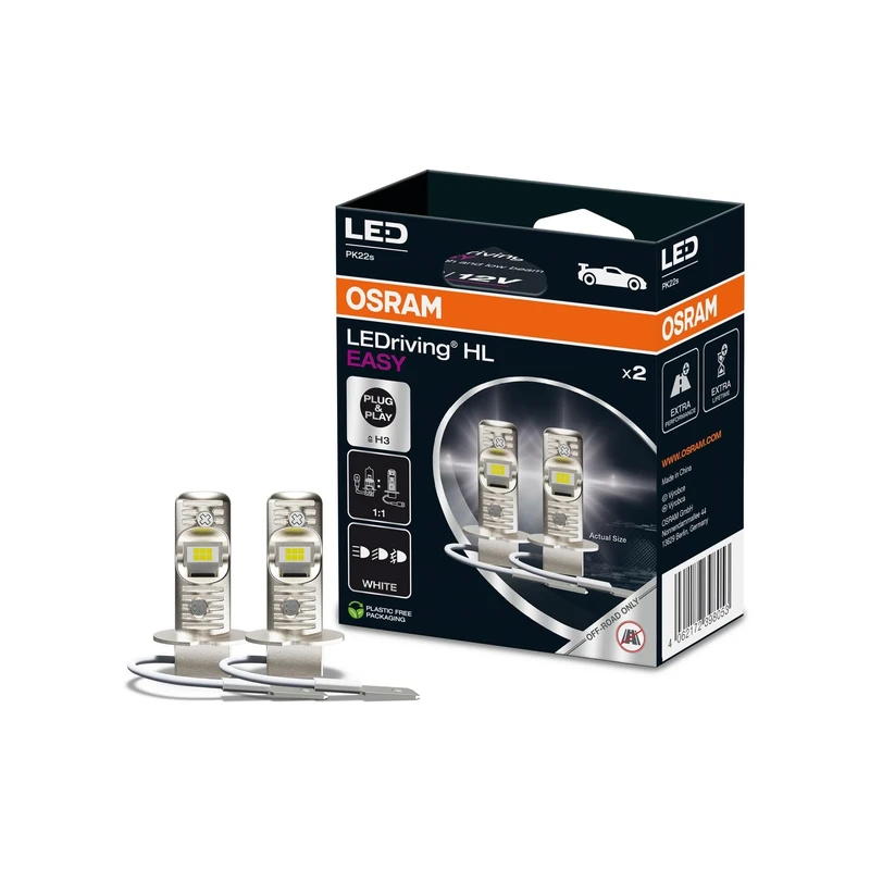OSRAM LEDriving HL EASY ≜ H3, LED high and low beam lamp, Cool White 6500K, no accessory needed, offroad use only - no ECE, 2 lamps