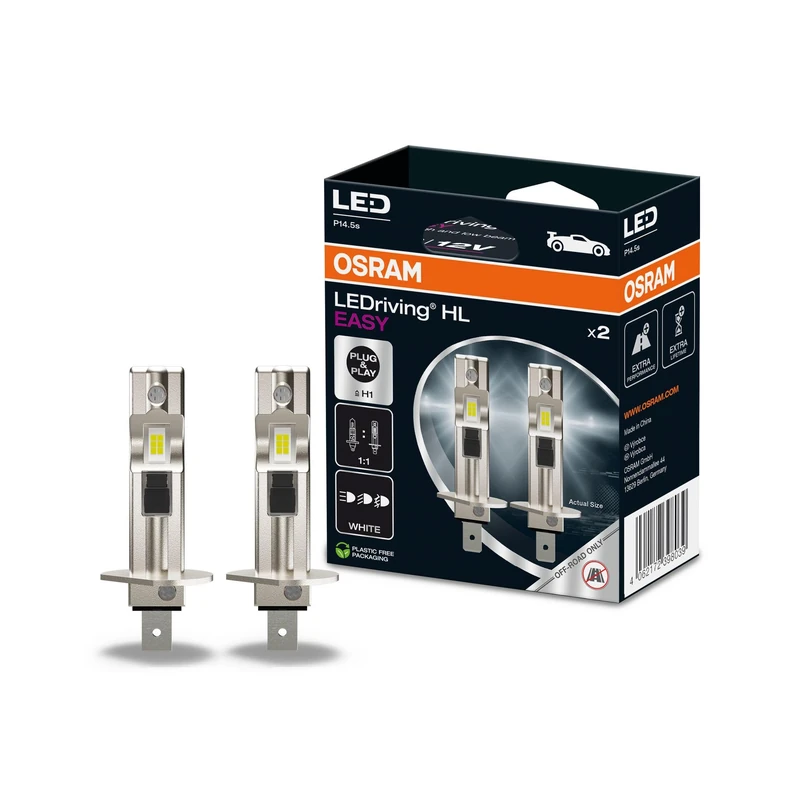 OSRAM LEDriving HL EASY ≜ H1, LED high and low beam lamp, Cool White 6500K, no accessory needed, offroad use only - no ECE, 2 lamps