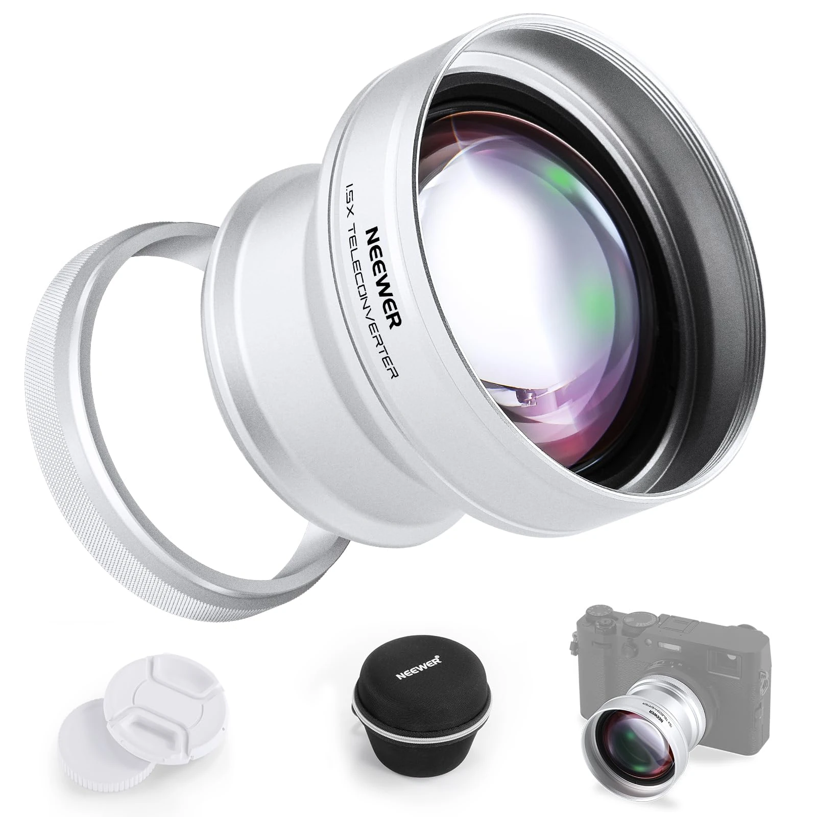 Neewer 49mm 1.5X Teleconverter Additional Lens, Compatible with Fujifilm X100 X100S X100F X100T X100V X100VI Cameras, HD Optical Glass, Multi Coated, Silver, LS-61