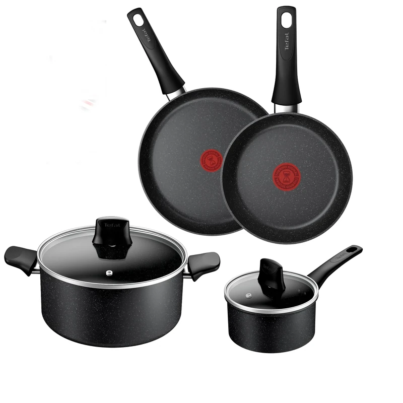 Tefal Titanium Stone Induction Non-Stick 4pc Set: Frying pan 20/26cm, Saucepan 16cm & Stewpot 24cm + lid, High-Performance Non-Stick Coating, Metal Safe, All Hobs Including Induction, E105S445