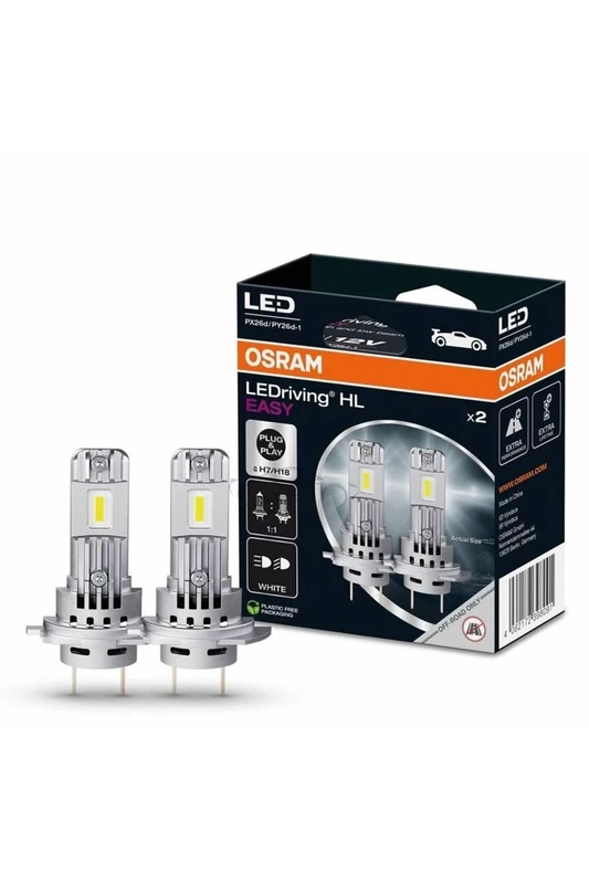 OSRAM LEDriving HL EASY ≜ H7/H18, LED high and low beam lamp, Cool White 6500K, no accessory needed, offroad use only - no ECE, 2 lamps