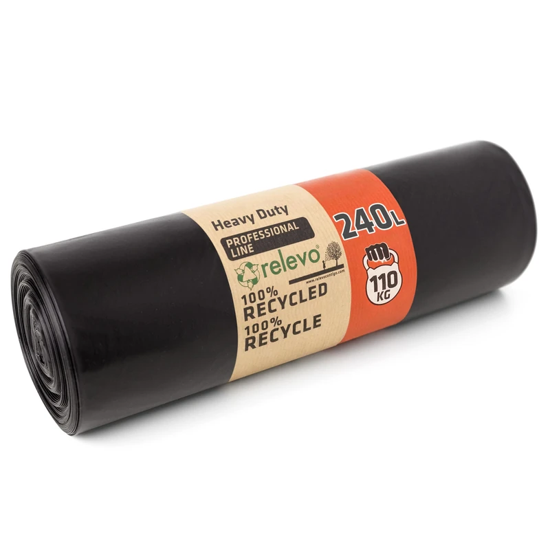 Relevo 240L Wheelie Bin Liners – 55 µm (Micron) Thick, Heavy Duty Garden Waste Bags, Reusable and Strong Black Bin Bags - Image 1