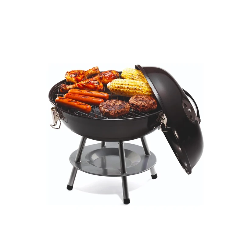 Zendea Round Barbecue with Lid 39 x 34 cm – Ideal for Cooking Meat and Fish in the Garden, Terrace or Camping – with Stainless Steel Grill and Assembly Kit – Weather Resistant