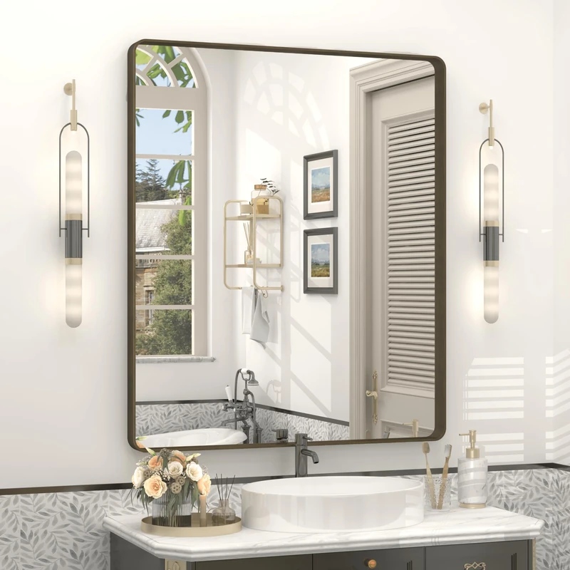 VANLIO 30x36 Inch Bronze Framed Bathroom Mirror
