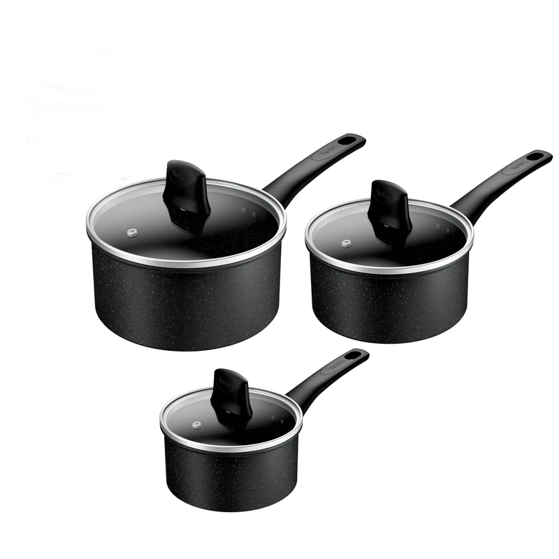 Tefal Titanium Stone Induction Non-Stick 3pc Set: Saucepan 16/18/20cm + 3 Matching lids, High-Performance Non-Stick Coating, Metal Safe, All Hobs Including Induction, Thermo-Signal, E105S345