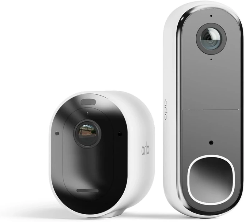 Arlo Pro 5 Front Door Security Kit, 2K Security Camera Outdoor and HD Video Doorbell Wireless, Battery Operated Outdoor Camera With Advanced Colour Night Vision, Secure Free Trial, 2 Cameras, White