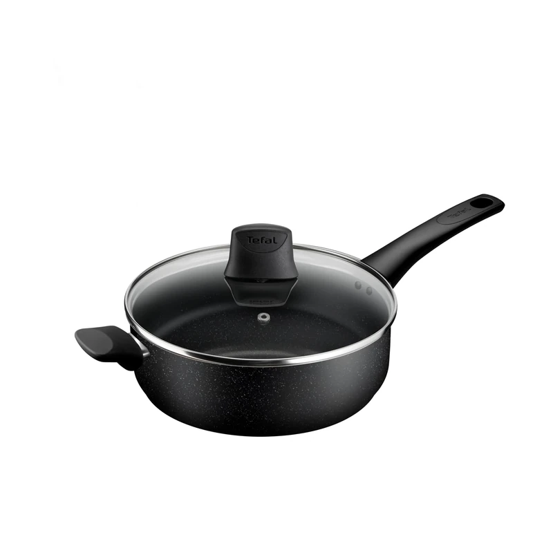 Tefal Titanium Stone Sautepan 26 cm + Lid, High-Performance Non-Stick Durable Coating, Metal Safe, All Hobs Including Induction, Thermo-Signal, Black, E1053345