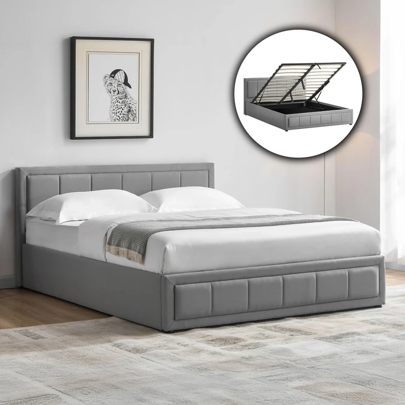 Vida Designs Vanita Ottoman Bed Frame Storage Lift Upholstered Fabric Bedroom Furniture, No Mattress (Light Grey, King Size 5ft | No Mattress)