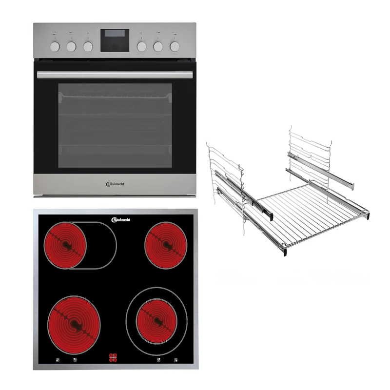 Bauknecht Heko 500 Pyro - Cooker Combination/Built-in Cooker with Display and Pyrolysis (65 L) / Glass Ceramic Hob (60 cm) / 4 Cooking Zones, Including 1 Roasting Dish Dual Circuit Cooking Zone and