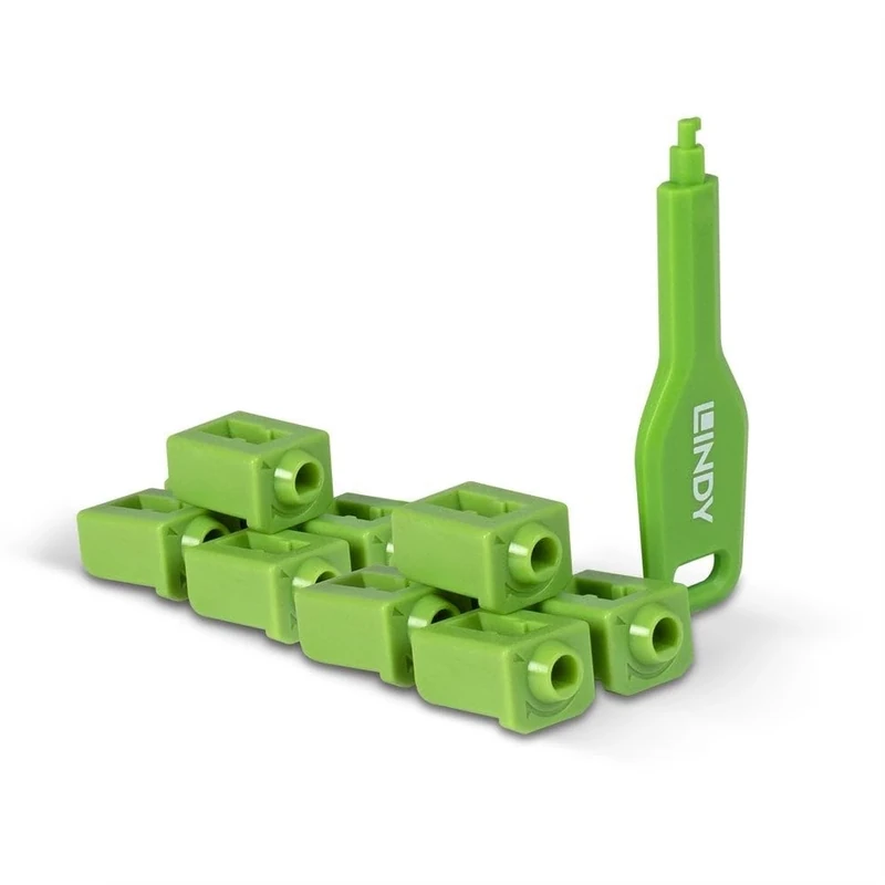 LINDY SFP Port Locks (10 Pieces) with Key, Green