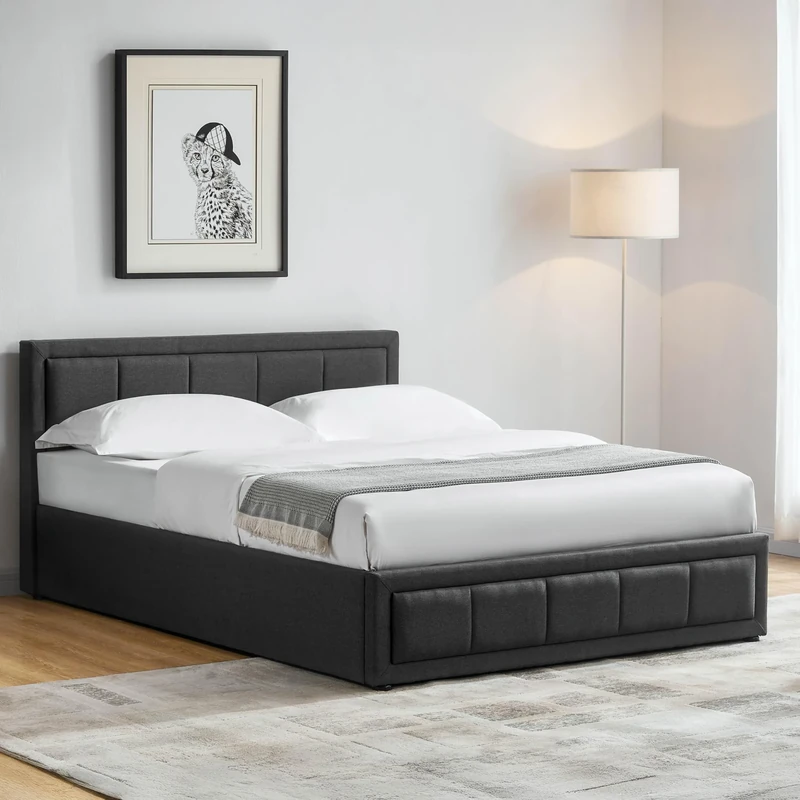 Vida Designs Vanita Fabric Bed Frame Headboard Bedroom Furniture. No Mattress (Dark Grey, Double 4Ft6-No Mattress) (UKFR Certified)