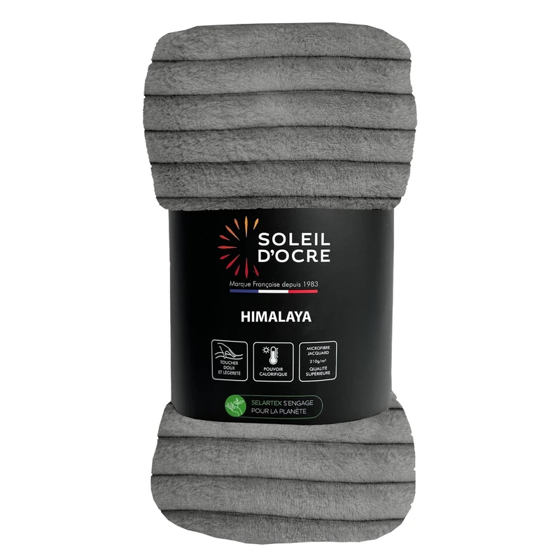 Soleil d'ocre, Flannel and Velvet Bed Cover 180 x 220 cm Himalaya Grey