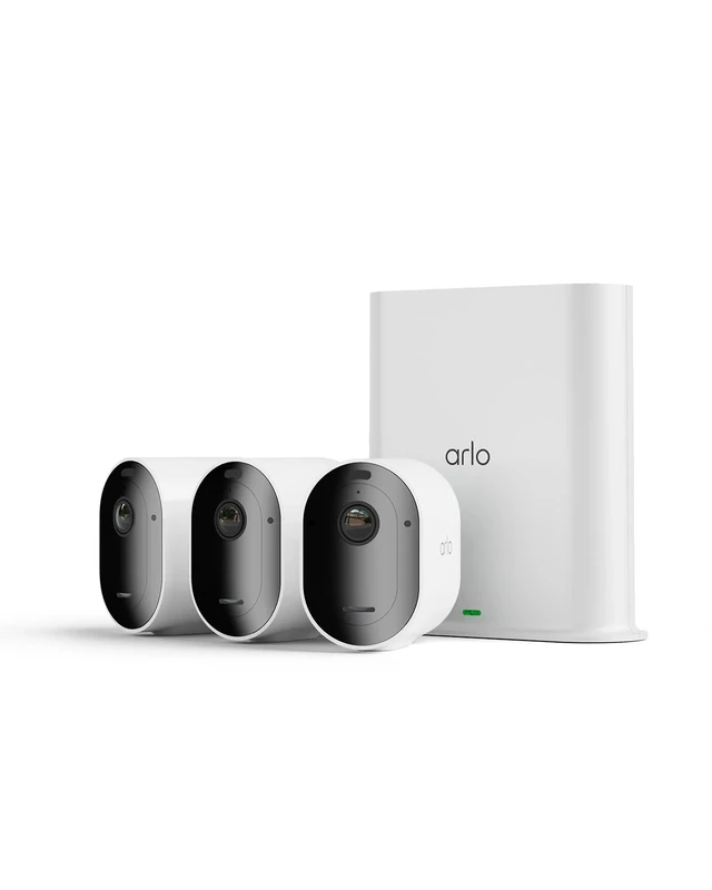 Arlo Pro 5 Security Camera Outdoor Wireless with SmartHub Local Storage, 2K Outdoor Camera Kit with Rechargeable Battery, Free Trial of Secure, Advanced Colour Night Vision, 3 Cameras, White