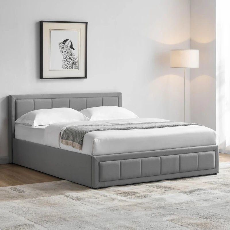Vida Designs Vanita Fabric Bed Frame Headboard Bedroom Furniture. No Mattress (Light Grey, Double 4Ft6-No Mattress) (UKFR Certified)