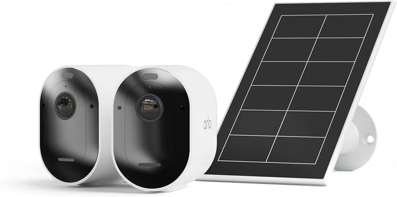 Arlo Pro 5 Security Camera Outdoor Wireless with Solar Panel, 2K Outdoor Camera Kit with Rechargeable Battery, Advanced Colour Night Vision, Dual-Band Wifi & Free Trial of Secure, 2 Cameras, White