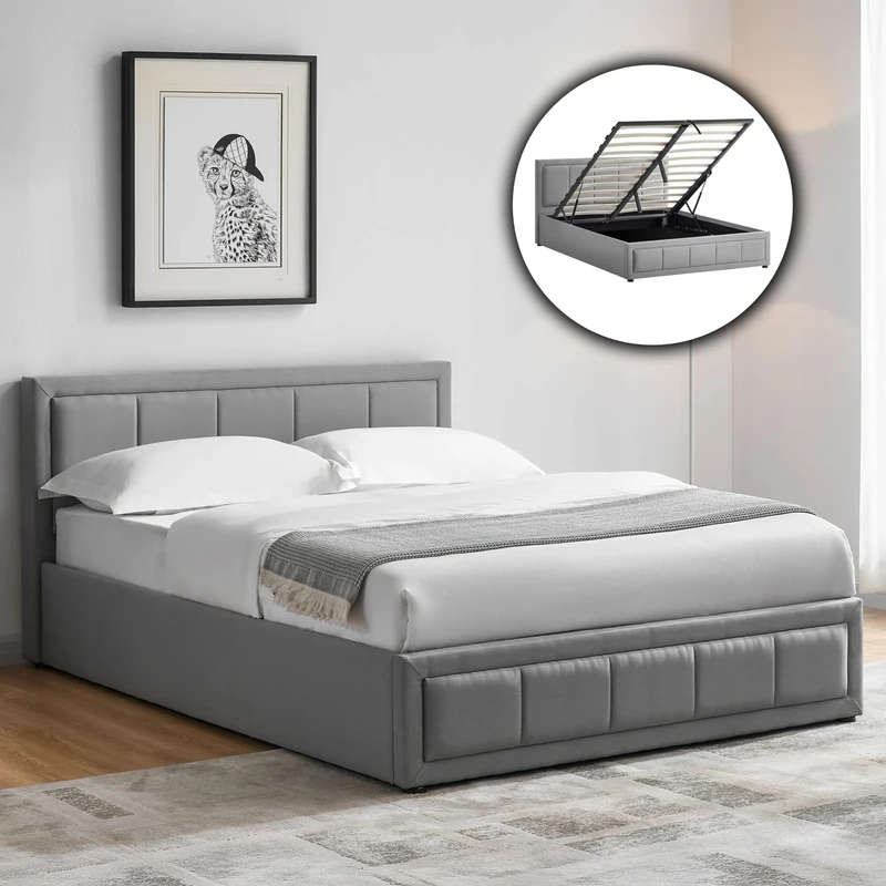 Vida Designs Vanita Ottoman Bed Frame Storage Lift Upholstered Fabric Bedroom Furniture, No Mattress (Light Grey, Double 4ft6 - No Mattress)
