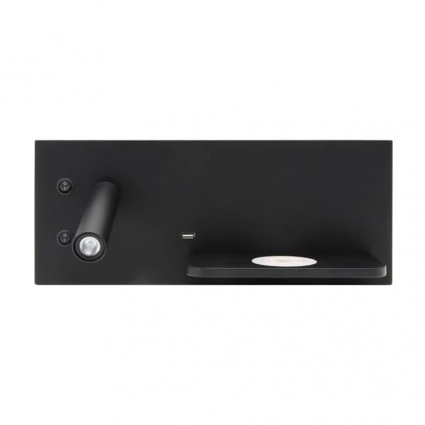 Zarivy Wall lamp 2+8w 4000k Velázquez Left Black with USB + Qi, Lighting 130lm, Double on, Compact Size of 14x35x14cm. Ideal for Any Modern Space.